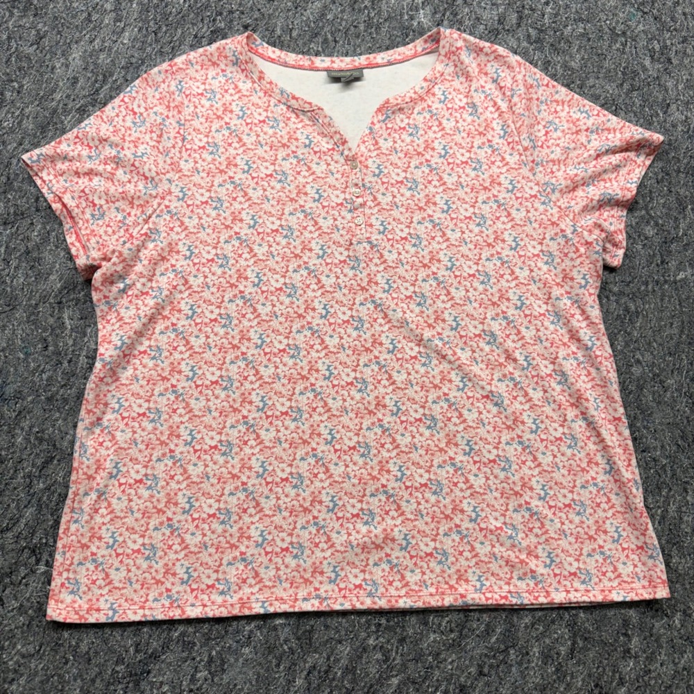 Style & Co Womens 4X Pink Floral Henley Short Sleeve Top Split Neck Tee SP24